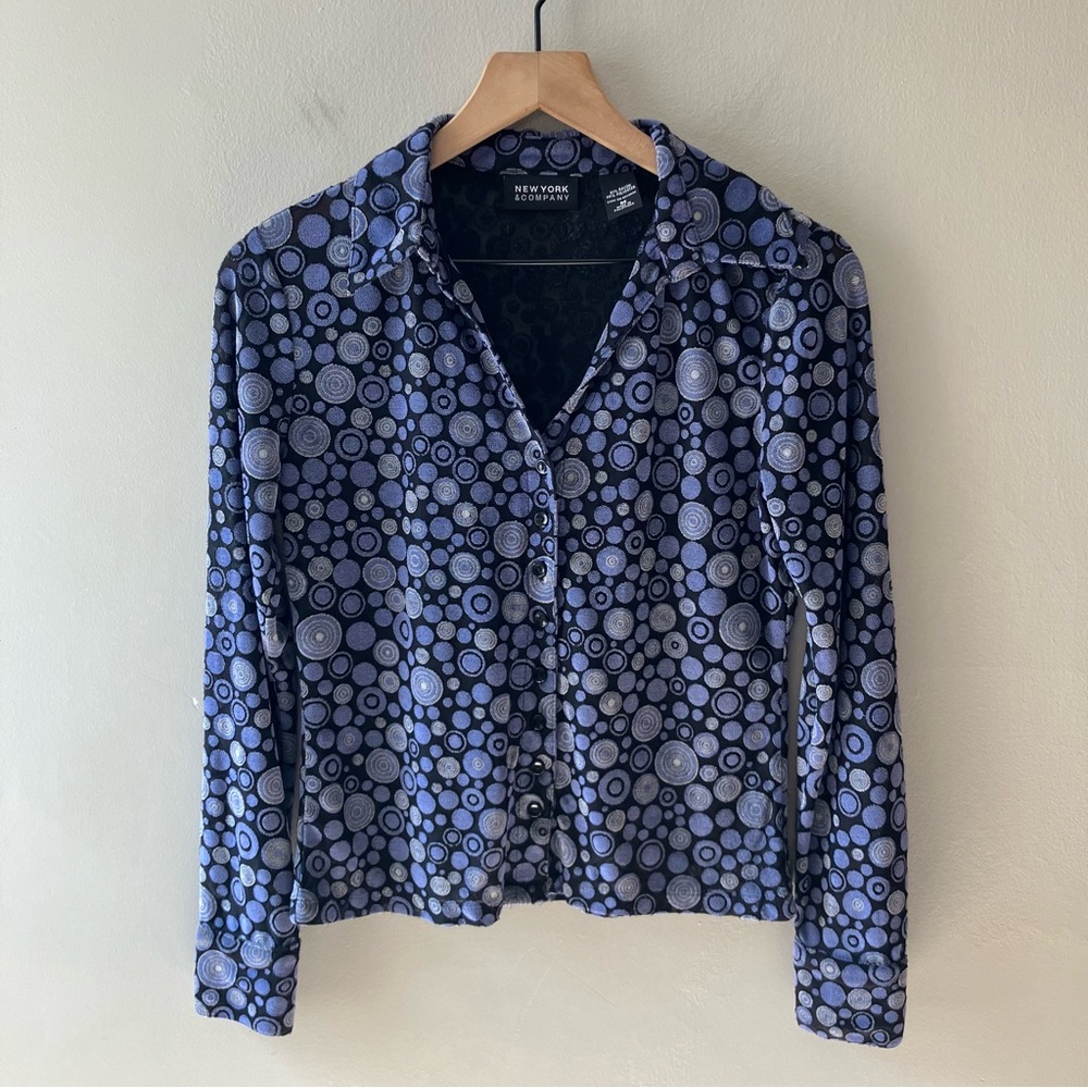 NEW YORK & CO Retro Polka Dot Mesh Top